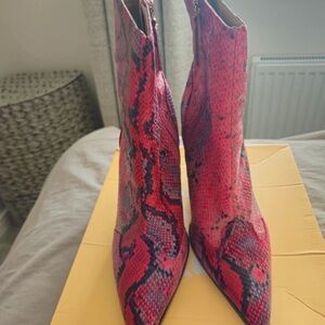 Public Desire Red Snake Print Heeled Boots